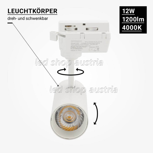 12W LED 1 Ph. Schienenstrahler weiß neutralweiß