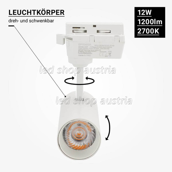 12W LED 1 Ph. Schienenstrahler weiß warmweiß