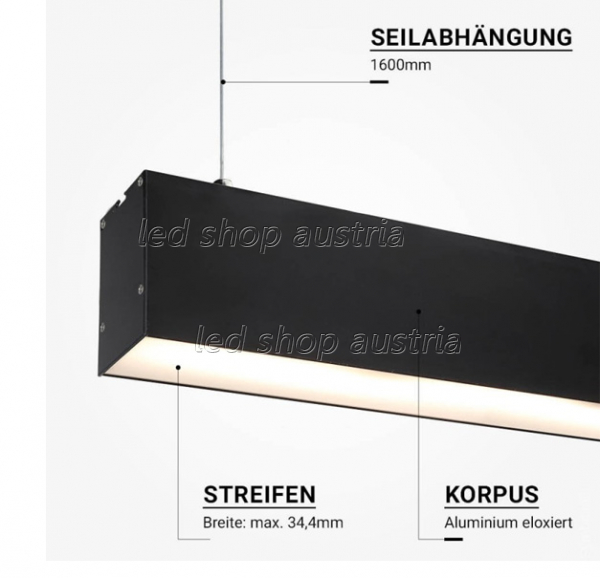 SET: LED Aufbau- Hängeprofil Suspend_2 2000mm schwarz