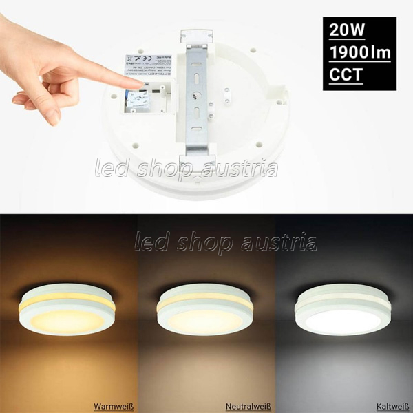 20W LED Deckenleuchte weiß für Außenbereich CCT IP65