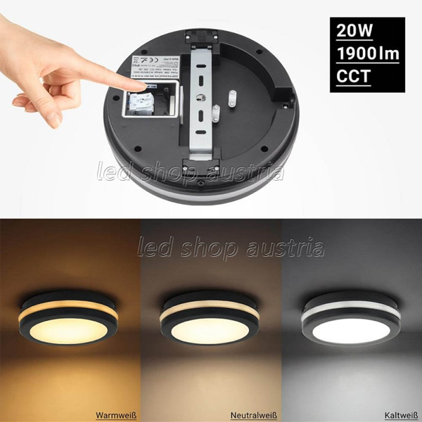 20W LED Deckenleuchte schwarz für Außenbereich CCT IP65