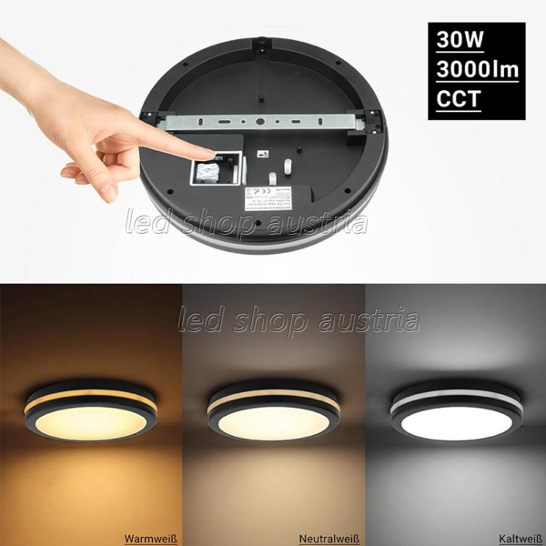 30W LED Deckenleuchte schwarz für Außenbereich CCT IP65