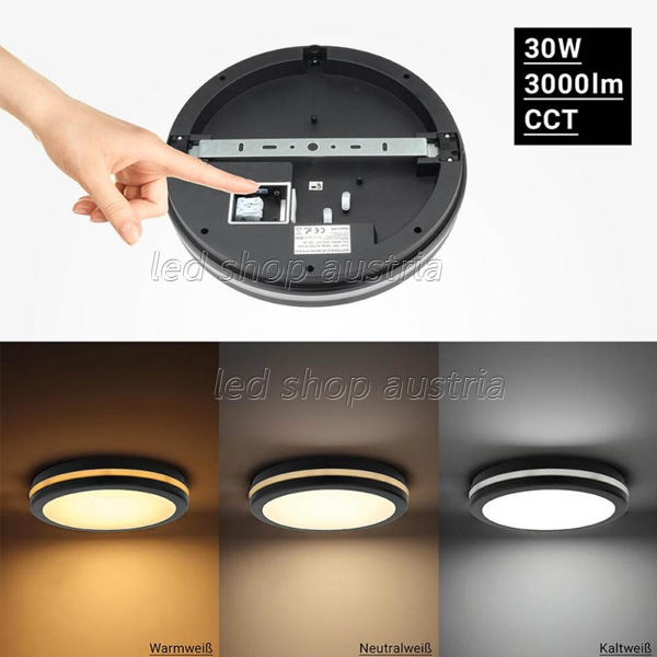 30W LED Deckenleuchte mit Bewegungsmelder schwarz für Außenbereich CCT IP65