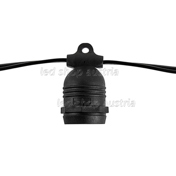 Lichterkette schwarz mit E27 Fassung 15 Stk. 14,4 Meter fixer Sockel IP65