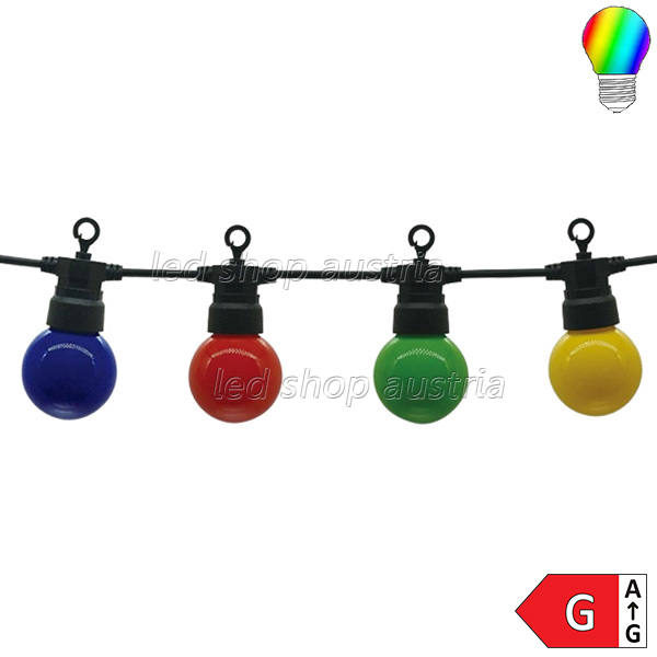 Party- Lichterkette schwarz inkl. LED Birnen 20Stk. 13 Meter IP65 bunt