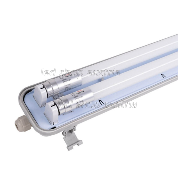 SET: LED Feuchtraum Wannenleuchte 2-fach inkl. 2x LED Röhre 60cm kaltweiß