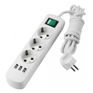 Steckdosenleiste mit Schalter und USB Anschlüssen 3-fach 2m Kabel 250V/16A