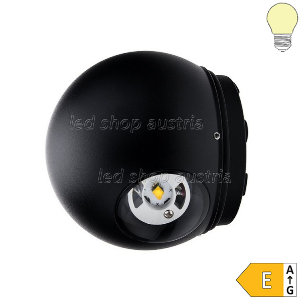 6W LED Außen- Wandleuchte Kugel 2 Leuchtrichtungen schwarz warmweiß