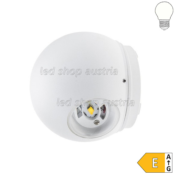 6W LED Außen- Wandleuchte Kugel 2 Leuchtrichtungen weiß neutralweiß