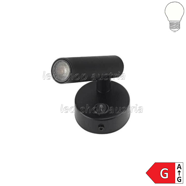 2W Wandleuchte Spot 38° schwarz mit Schalter neutralweiß