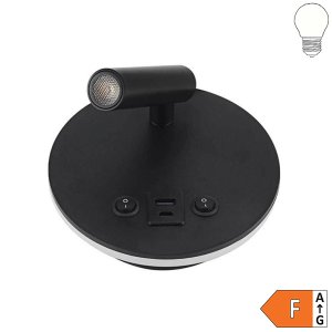 8W Wandleuchte Spot 40° schwarz mit Schalter und USB neutralweiß