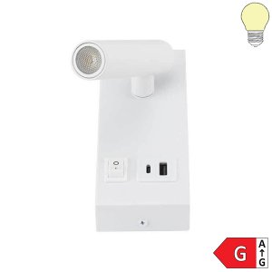 2W Wandleuchte Spot 38° weiß mit Schalter und USB warmweiß