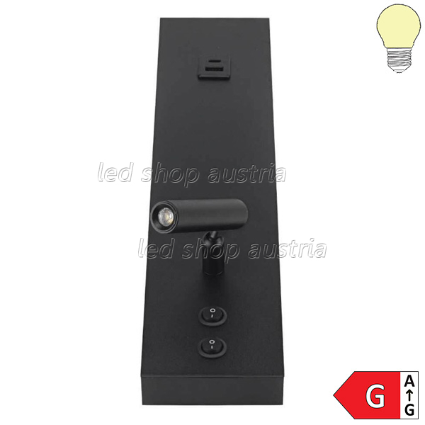 11W Wandleuchte Schwarz mit Schalter und USB warmweiß
