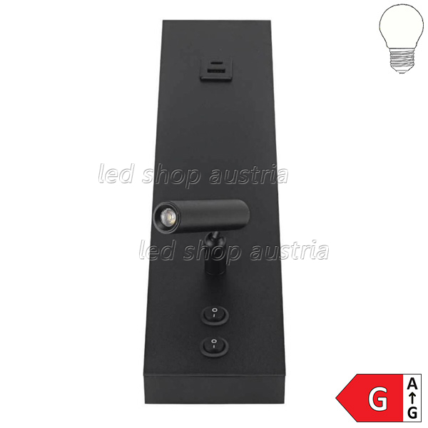 11W Wandleuchte Schwarz mit Schalter und USB neutralweiß