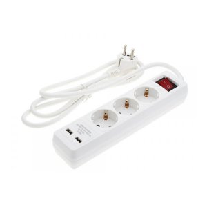 Steckdosenleiste 3-fach 1,5m Kabel 16A mit Schalter u. USB-Anschluss