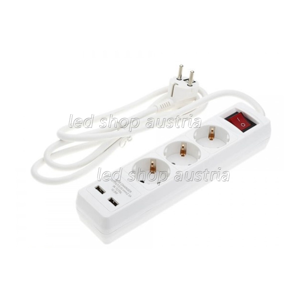 Steckdosenleiste 3-fach 1,5m Kabel 16A mit Schalter u. USB-Anschluss