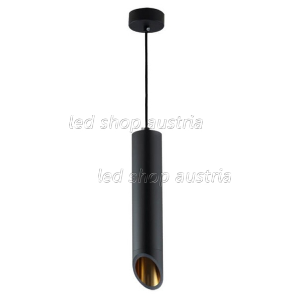 LED Pendelleuchte Slanted GU10 30cm schwarz mit goldenem Reflektor