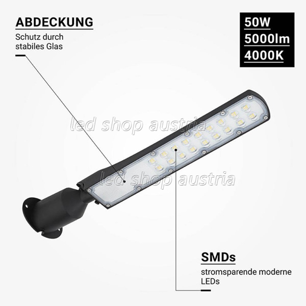 50W LED Straßenleuchte mit Dämmerungssensor Premium neutralweiß IP65