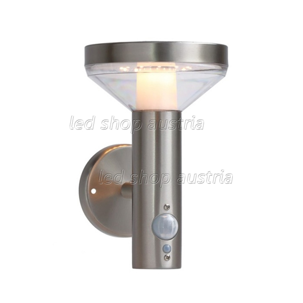 2W LED Solar Wandleuchte mit PIR Sensor INOX IP44 warmweiß