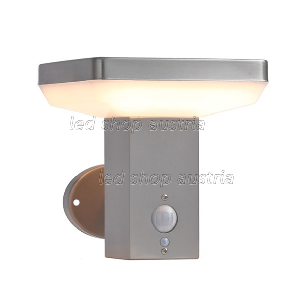 4.4W LED Solar Wandleuchte mit PIR Sensor eckig INOX IP44 warmweiß