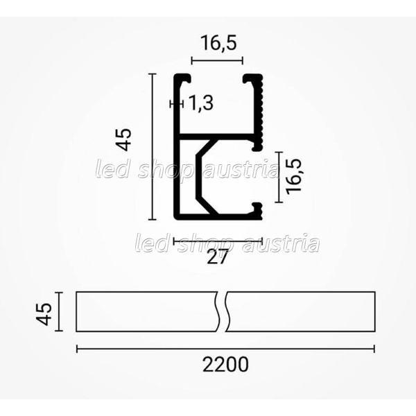 Montageprofil für Solarpanels 27x45x2200mm