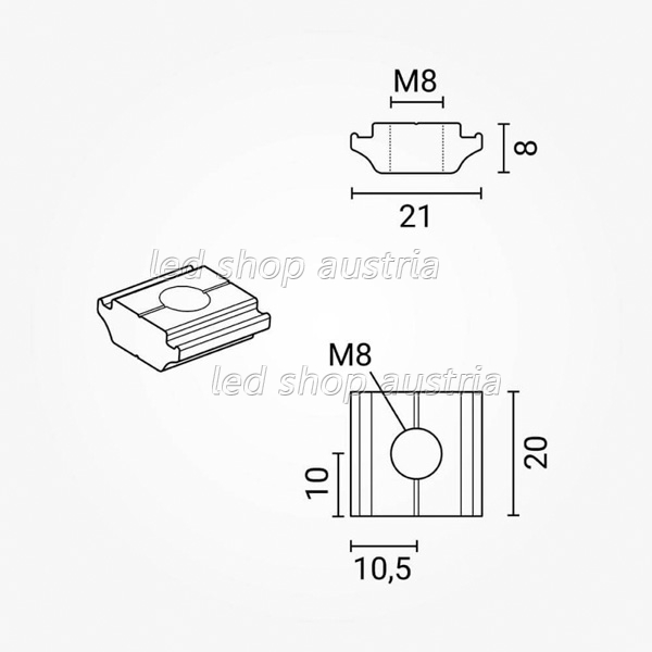 Befestigung für Solarpanels T-Bolzen M8x25mm