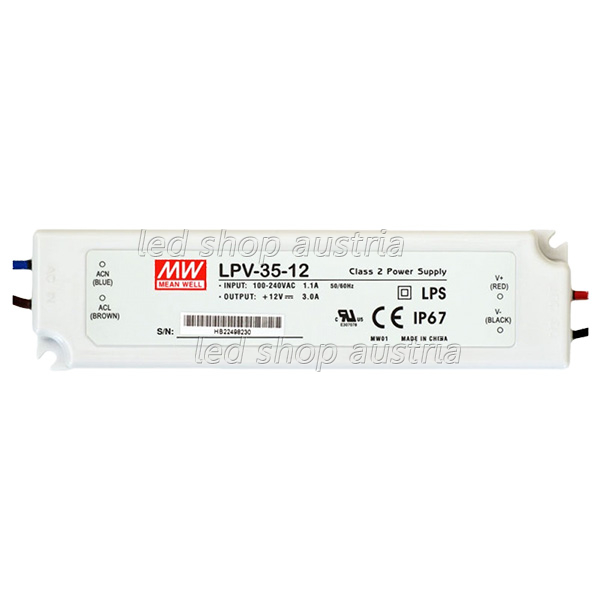 LED Trafo MEAN WELL LPV-Series IP67 - 12V DC 36W - zum Schließen ins Bild klicken