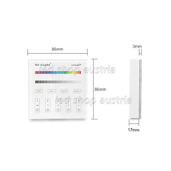 (Bild für) 4 Zonen LED RGBW-WW Wand- Funk Fernbedienung (Pilot)