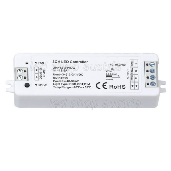 LED Funk RGB 12A Receiver/Dimmer für RGB Tisch-Fernbedienung (V3)