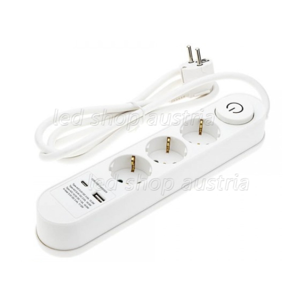 Steckdosenleiste PREMIUM 3-fach 3m Kabel 16A mit Schalter u. USB-Anschluss